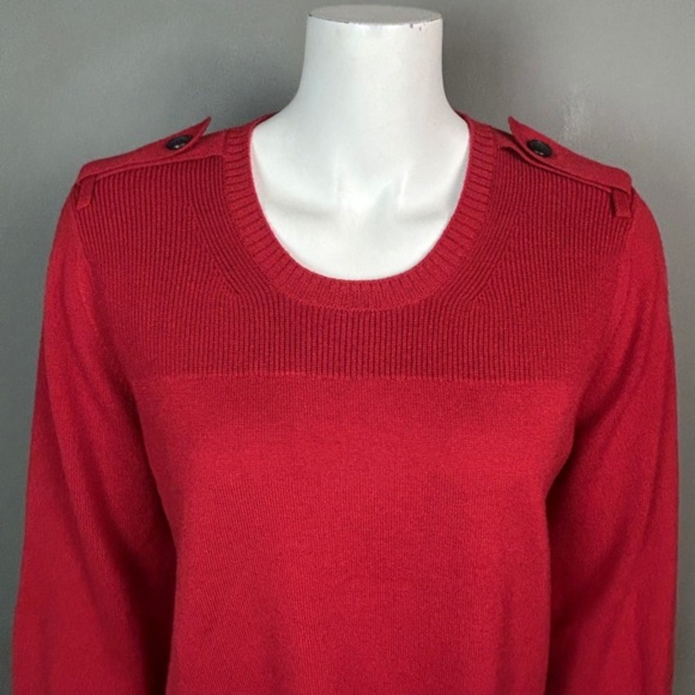 Burberry Brit Sweater Women's XL Red Wool Nova Check Crew‎ Aviator Epaulettes